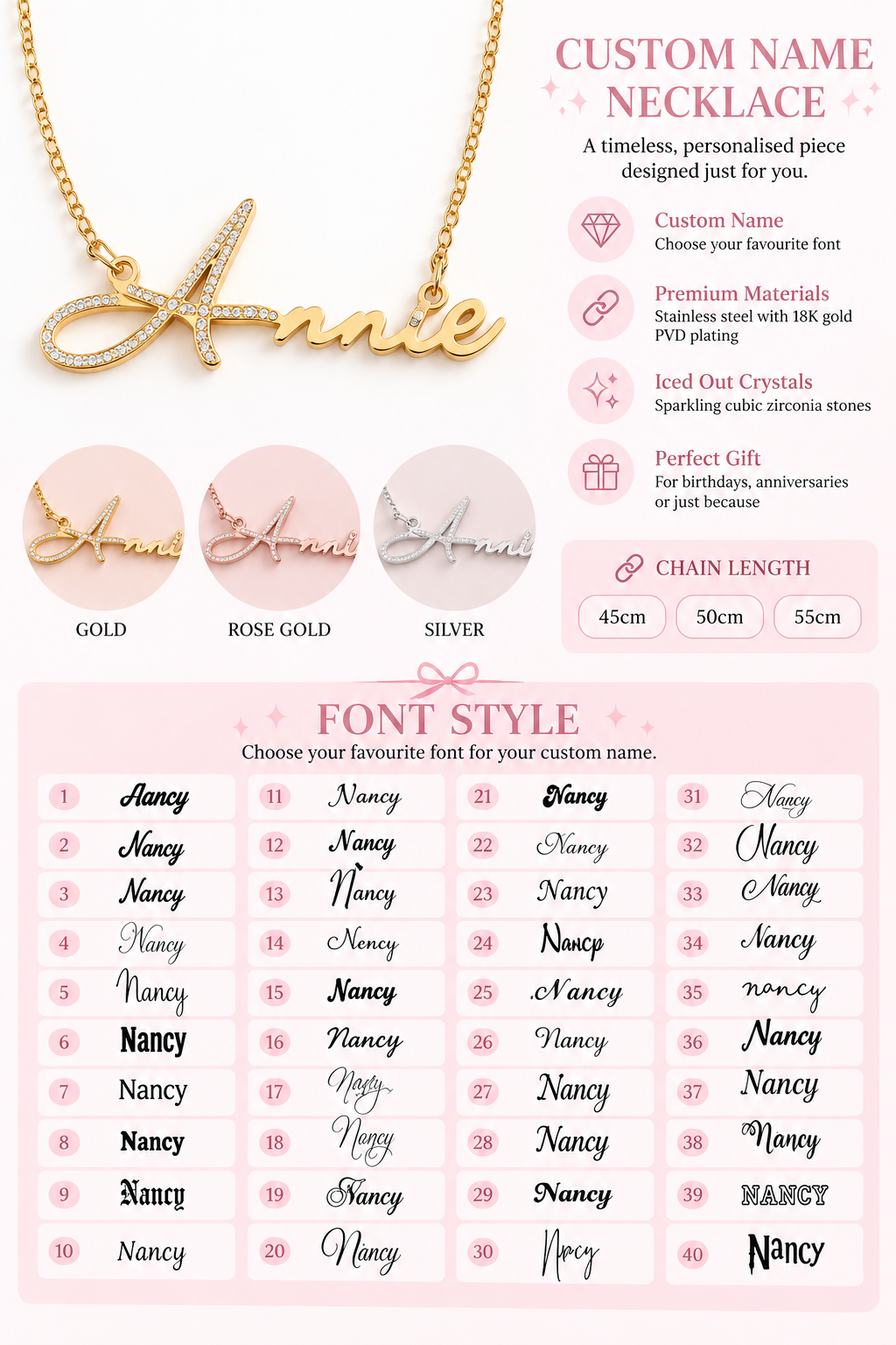 Luxe Cubic Zirconia Script Necklace
