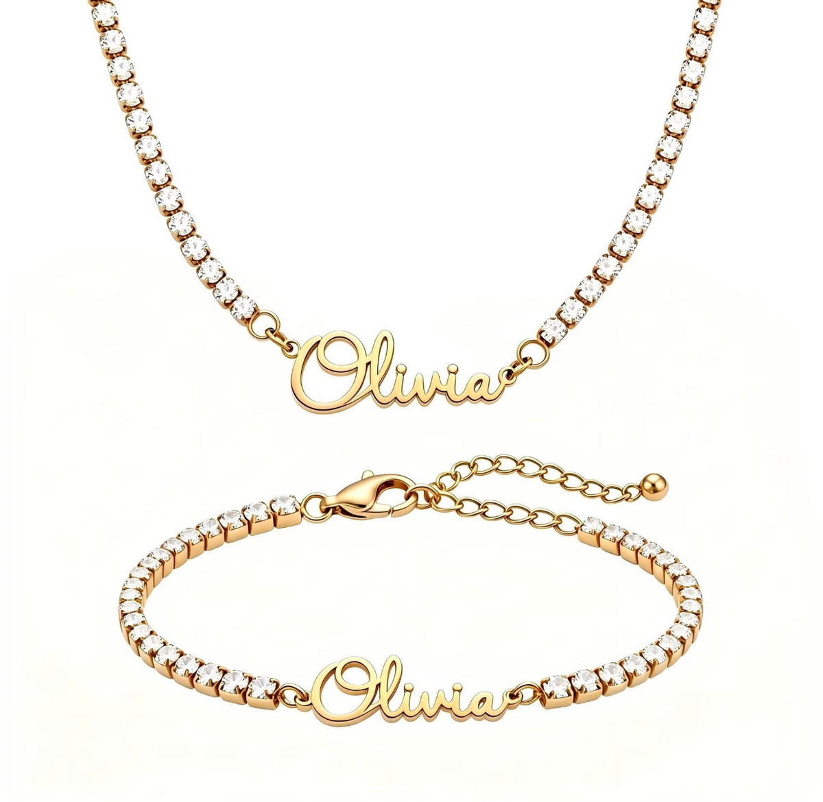 Luxury Personalised 3mm Tennis Necklace & Tennis Bracelet Set
