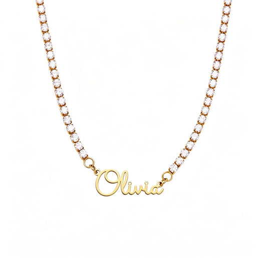 3mm Tennis Plain Name Necklace