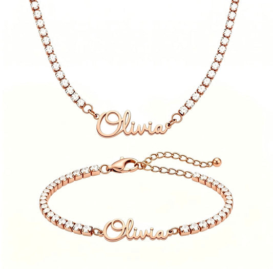 Luxury Personalised 3mm Tennis Necklace & Tennis Bracelet Set
