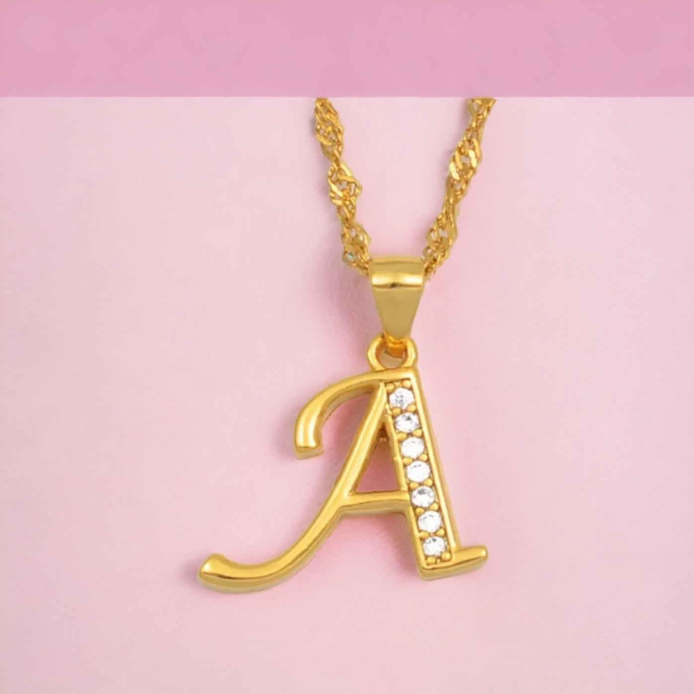 Cubic Zirconia Stainless Steel Inital Necklace